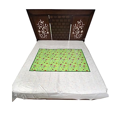 Image of EcoSoft Plastic Sheet,PVC Sheet for Kids,Rubber Sheet for Babies,Bed Wetting Protector(90 x 135 cm) (Blue Alphabet & Green Hippo)