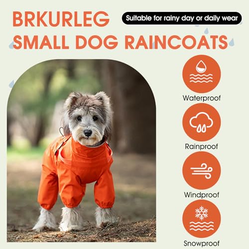 BRKURLEG Hunde-Regenmantel für kleine und mittelgroße Hunde, Regenmantel für kleine Hunde mit integriertem Geschirr, 4 Beine, Orange, Größe M