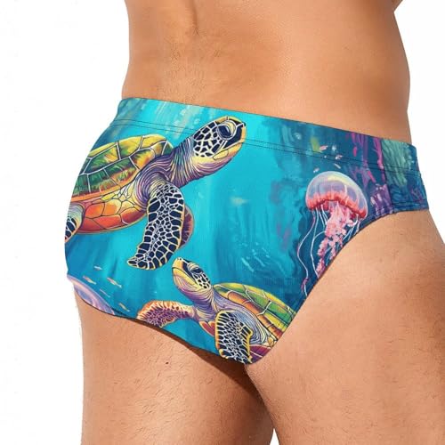 Ocean Turtles Jellyfish Coral Mens Swim Briefs Bikini Sexy Low Rise Trunks Swimsuit Bathing Suit Beach3