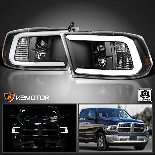 S & T RACING INC Black LED Light Bar Projector Headlights Compatible with Jet Black For 2009-2018 Dodge Ram 1500 2500 3500