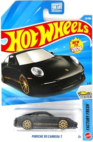 Hot Wheels Porsche 911 Carrera T [Black & Gold] Factory Fresh 1/5, 15/250 - New for 2026! 1:64 Scale Diecast Toy Vehicle