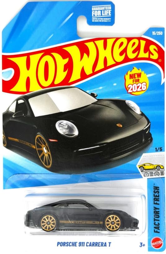 Hot Wheels Porsche 911 Carrera T [Black & Gold] Factory Fresh 1/5 15/250 - New for 2026! 1:64 Scale Diecast Toy Vehicle