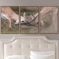 3 Piece Framed Canvas Wall Art Spiritual Being Animals Deer Expressive Impressionism Rustic - 16