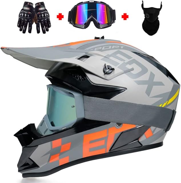 Youth Kids Dirt Bike Helmets Motocross DOT Certified Off-Road Mountain Bike ATV Street Helmet MTB Unisex Full Face Motorcycle Protective Helmet with Goggles Gloves Mask