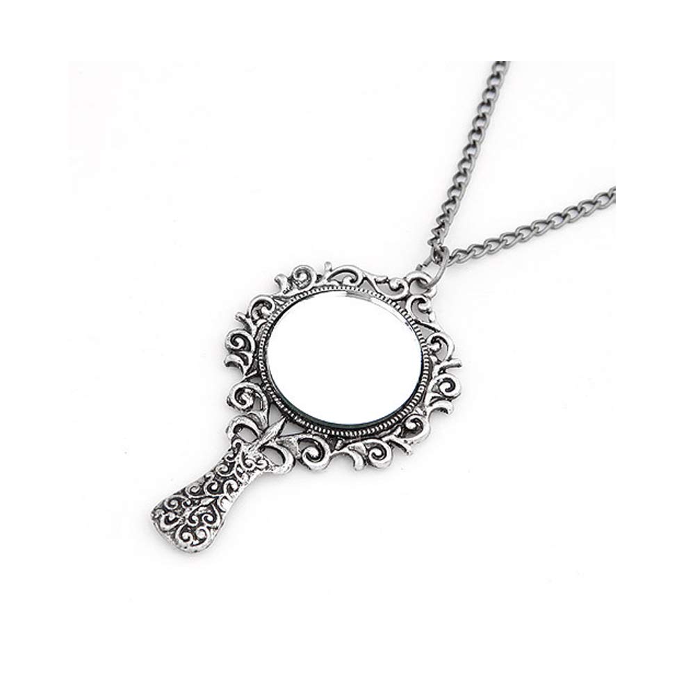 WLLAY Vintage Ancient Mirror Pendant Necklace Long Chain For Women Jewelry Gift