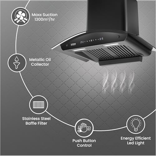 Image of Hindware Smart Appliances Lyra 75 Auto Clean Kitchen Chimney with Max Suction 1300 m3 /hr | Energy Efficient LED Lamps | Thermal Auto Clean Technology | Motion Sensor | Kitchen Chimney