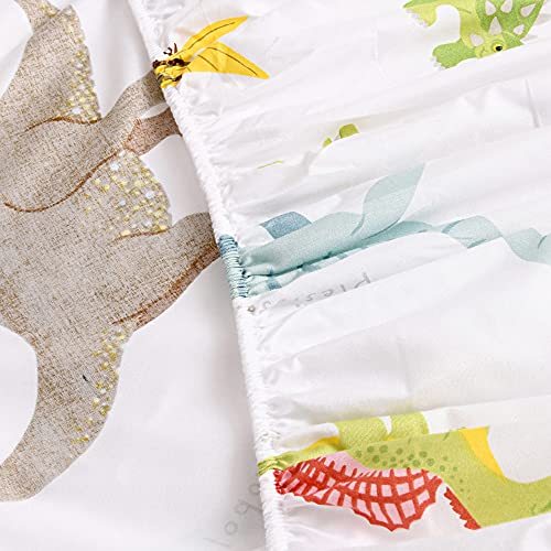 Image of Bedding Fitted Sheet with Deep Pocket,Thicken Printed Fabric Bed Sheets (White(Dinosaur), Full)