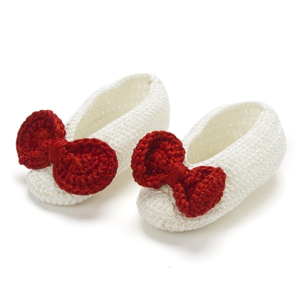 Handmade Crochet Infant Booties for 6-12 Months Girl – Red & White | Baby Booties | Infant Shoes (FUNCSH025)