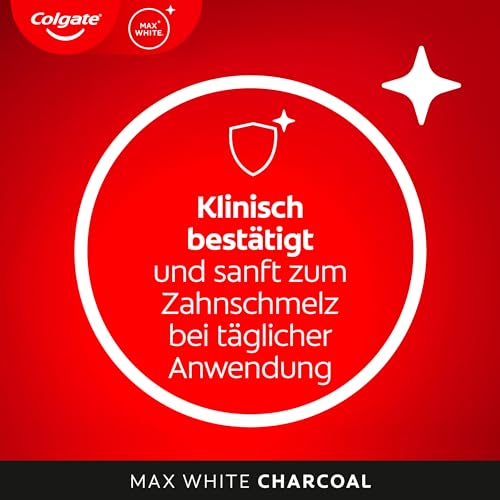 Colgate Zahnpasta Max White Charcoal 4x75ml - Zahncreme mit Aktivkohle, entfernt bis zu 100% der oberflächlichen Verfärbungen