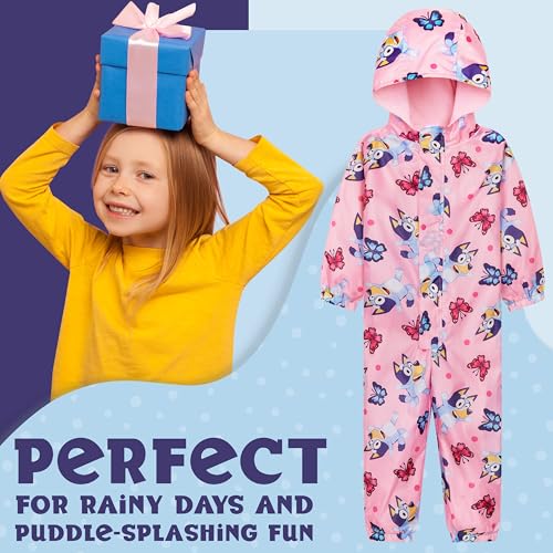 Bluey Girls Rain Suit, Coverall Waterproof Rain Jacket, Breathable Kids Mud Suit with Hood Fleece Lined, Gifts for Kids2