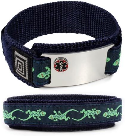 Myasthenia Gravis Sport Medical ID Alert Bracelet with Lizard Adjustable Wrist Band (Hooks and Loops).
