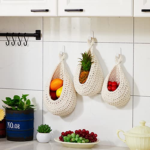 Image of Honeydak 3 Hanging Baskets, White, Teardrop, Cotton Rope