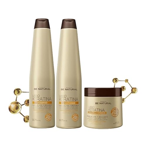 RUUFE Champú Be Natural Lisso Keratina, Acondicionador y Mascarilla (paquete de 3), proporciona hidratación profunda, protege el cabello del daño
