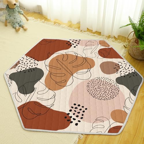 Image of Funtery Woodland Animals Hexagon Playpen Mat Baby Play Mat Foldable Soft Nursery Rug Portable Baby Playmat Washable Comfortable Hexagon Playpen Mattress for Floor Activity Room (Boho Style)