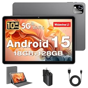 MENTUME Tablet 10 inch, Android 15 Tablets with Case, T30 Quad-Core, 18GB RAM+128GB ROM+1TB Expand, 1280 x 800 HD IPS Display, 5MP+8MP Dual Camera, 6000mAh, WiFi 6, BT 5.0, Widevine L1, GPS (K302)