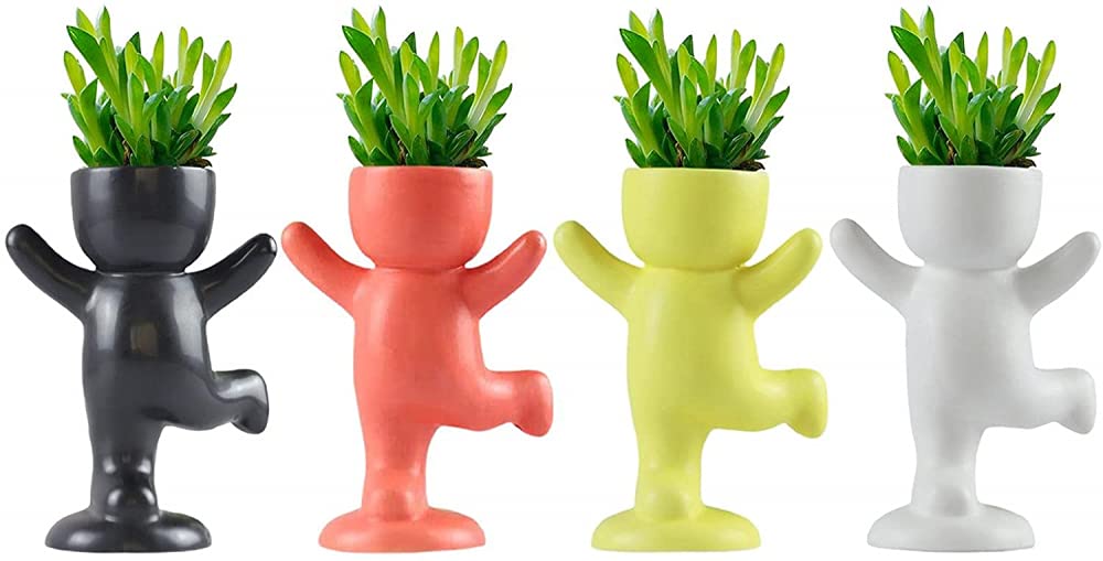 Piccolo Vaso da Fiori Pigro, Vaso da Fiori a Forma Umana, Ornamenti in Resina Sdraiati, Fioriere per Piante Grasse con Testa di Cactus, Vaso da Fiori con Piccolo Personaggio Carino per Piante