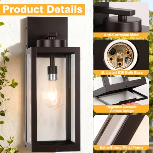 Image of 20 inch Oil Rubbed Bronze Large Outdoor Wall Lights with Closed Bottom | Waterproof Coach Lamp, Anti-Rust Exterior Lighting Fixtures Modern Outdoor Porch Light for House Patio Garage, E26, 2-Pack
