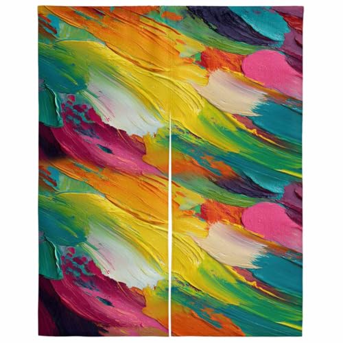 Vamjump 目隠し ロング のれん 遮光 暖簾 間仕切り 幅75x丈120cm 抽象 油絵 顔料 芸術 シュール 半間のれん 和み リビング 和風 カーテン 厚手 防寒 防音 断熱 プライバシー保護 玄関 キッチ リビング 飲食店 出入り口 室内インテ