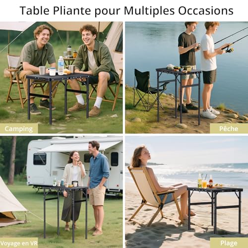 Table de camping pliante 60x40 cm réglable en hauteur Anbte - 6