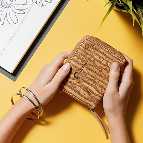 Image of Corkor Small Wallet Women RFID Blocking Cards Coin Pocket Vegan Gift Cork Clutch Zebra