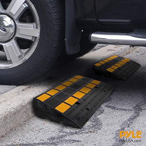 Pyle Car Vehicle Curbside Driveway Ramp-2Pc Heavy Duty Rubber Threshold Bridge Track Curb Ramp, For Loading Dock, Garage, Sidewalk, Truck, Scooter, Bike, Motorcycle, Wheelchair Mobility-Pyle Pcrbdr44 #TOP5