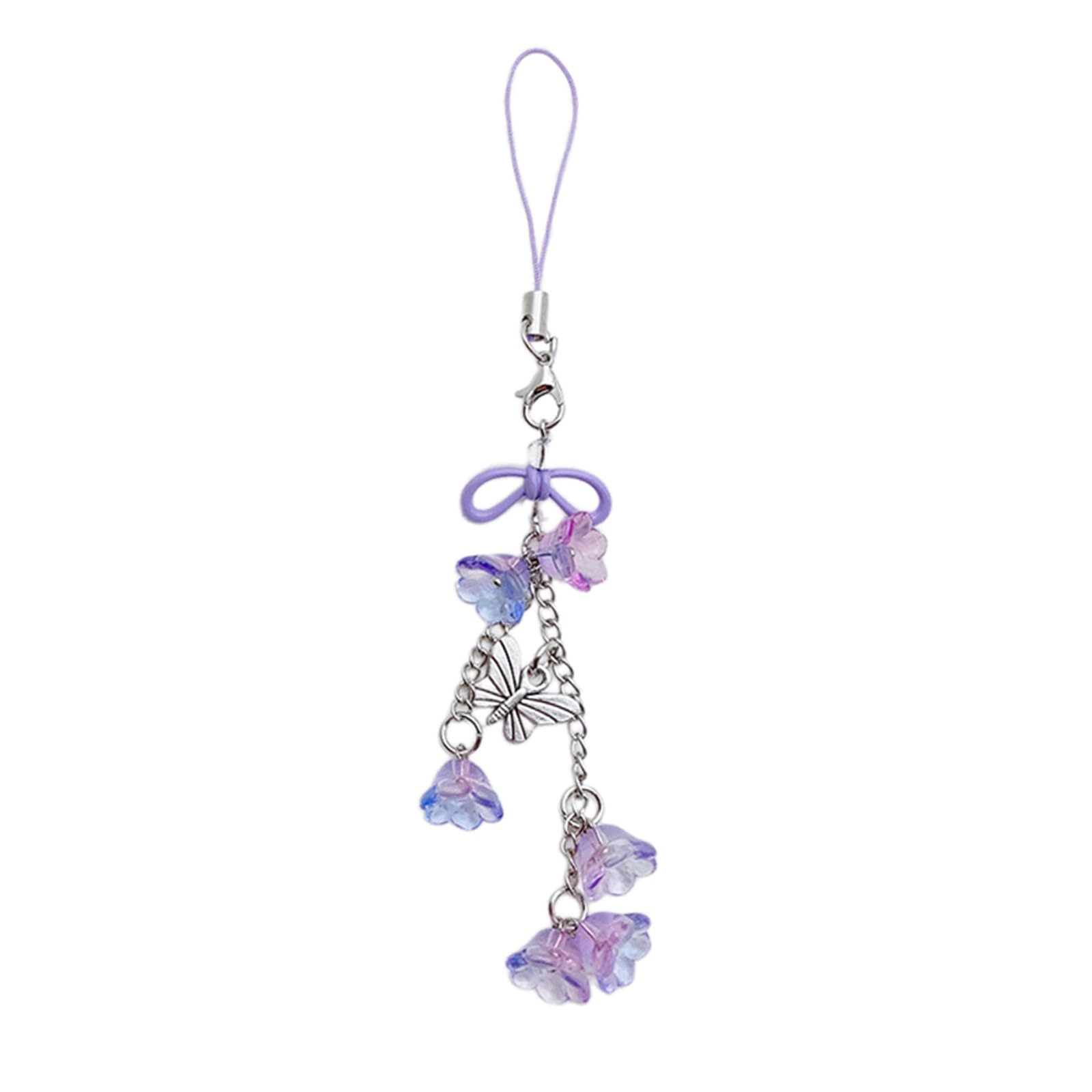 [Rxgiasup] Camera Phone Jewelry Flower Charm Cute Chain Lily Flower Pendant Card Unique Phone Charms, purple, One size