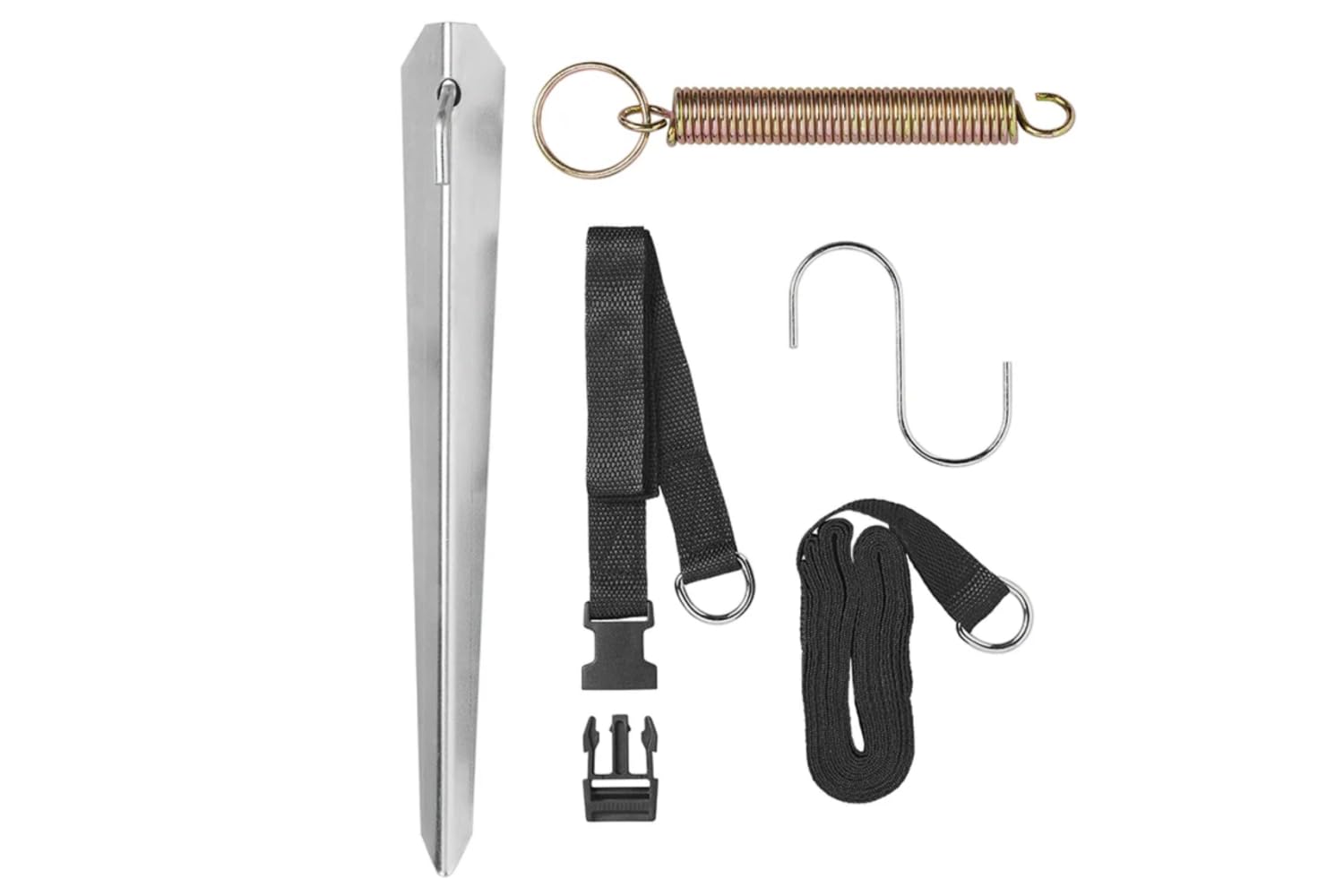 ProPlus 361724 Abspannset für Vorzelt 3X 5,10 cm inkl. 3 Zugfedern, 3 Zeltheringe und 3 S-Haken Abspannseile und Sturmsicherungen für Markisen – Ideale Lösung für Camping Sturmbänder Sturmband. | 3 Sturmgurte (400 cm + 110 cm), 3 Zugfedern, 3 Zeltheringe,