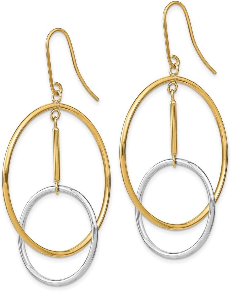 14k Solid Gold Two-tone Double Circle and Bar Long Drop Dangle Earrings 61.3x35.4mm Wide Dangle Earring for Women - Image 3