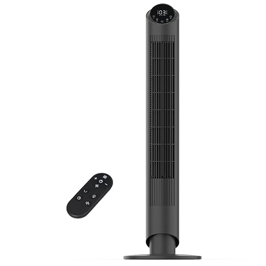 hykolity 40'' Tower Fan for Bedroom, 90° Oscillating Standing Fan, 28dB Ultra Quiet, 26ft/s Velocity Bladeless Floor Fan with 3 Speeds & 4 Modes, 12H Timer for Living Room, Home, Office, White