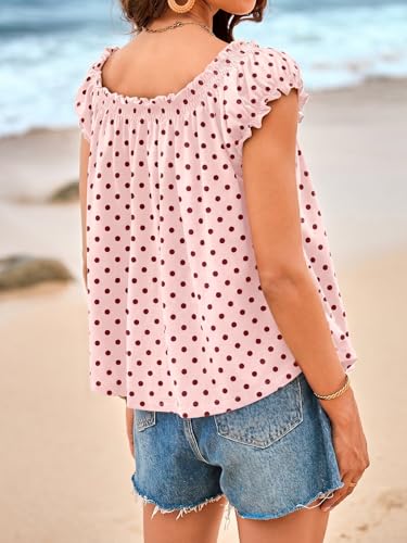Image of Tankaneo Women Summer Tie Front Tank Tops Cap Sleeve Pleated Babydoll Tops Casual Loose Fit Going Out Flowy Shirt