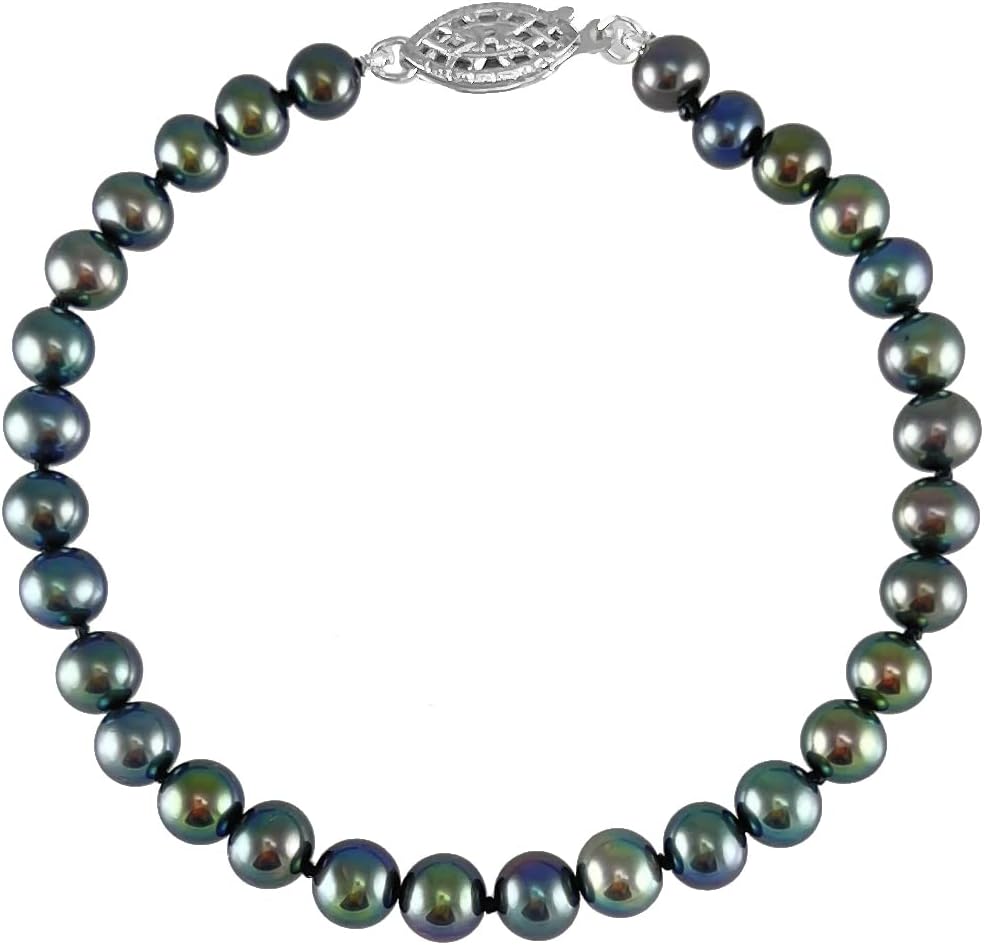Elegant Peacock Freshwater Cultured Pearl Bracelet AAAA Quality with Sterling Silver Clasp (5.5-6mm), 7"