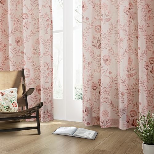 Image of Dusty Pink Floral Curtains 108 Inches Long 2 Panels Set for Living Room