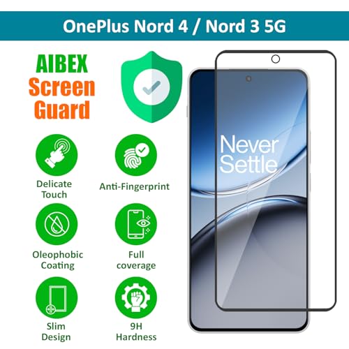 Image of AIBEX Tempered Glass for OnePlus Nord 4 5G / Vivo Y200E 5G / OnePlus Nord 3 5G | 9H Hardness | Anti-Glare & Anti-Fingerprint | Water Resistant | Edge-to-Edge Full Screen Protector | Bubble-Free