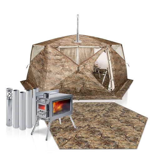RBM Outdoors Hexagon Double-Layer 4-Season Hot Tent with...