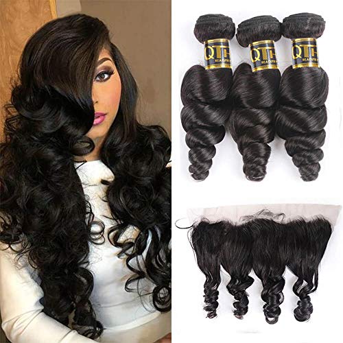 QTHAIR 12A Grade Brazilian Virgin Hair Body Wave with Frontal With Baby Hair (20 22 24+18,Natural Color) 100% Unprocessed Brazilian Human Hair Bundles With Lace Frontal