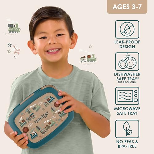 Image of Bentgo Kids Prints Leak-Proof, 5-Compartment Bento-Style Kids Lunch Box - Ideal Portion Sizes for Ages 3-7, Durable, Drop-Proof, Dishwasher Safe, & PFAS & BPA-Free Materials (Trains)