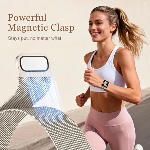 Dirrelo Band Compatible with Apple Watch Bands Women 40mm 41mm 42mm 44mm 45mm 49mm 38mm, Stainless Steel Mesh Loop Magnetic Clasp Wristband for iWatch Series 11 10 9 8 SE 3 7 6 5 4 3 Ultra 2,Starlight — view 4