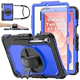 BASE MALL Hülle für Samsung Galaxy Tab S11 5G Tablet Hülle 11 Zoll 2025, Stoßfeste Schutzhülle mit Bildschirmschutz, Stifthalter, 360° Drehbare Handschlaufe/Ständer, Schultergurt, Blau