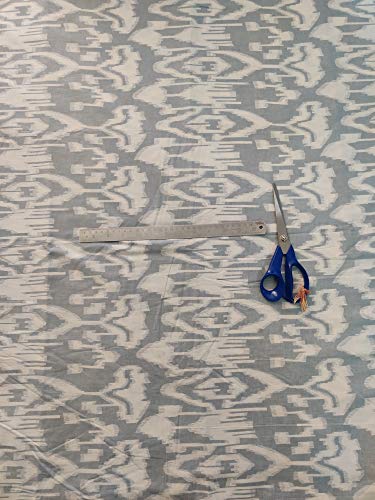 Image of Indian Hand-Block Printed Jaipuri Print Tropical Paisley Floral Ethnic Sanganer Kurti Print Cotton Fabric (Grey Ikat Plan, 5 Yards)
