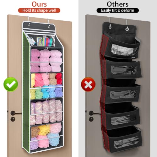 Image of Univivi Hanging Yarn Storage Organizer with 5 Zipper Closure Compartments, Large Capacity Knitting Organizer Storage, Over The Door Hanging Yarn Holder for Knitting Needles, Crochet Hooks (Dark Grey)