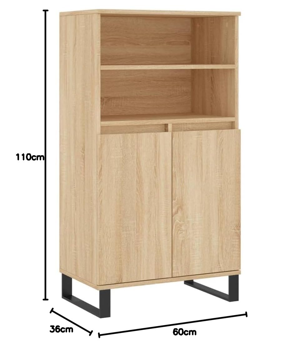 puraday Armario de 60 x 36 x 110 cm, armario lateral buffet, armario auxiliar para libros, armario alto de cocina para dormitorio, salón, cocina, pasillo, comedor, roble sonoma