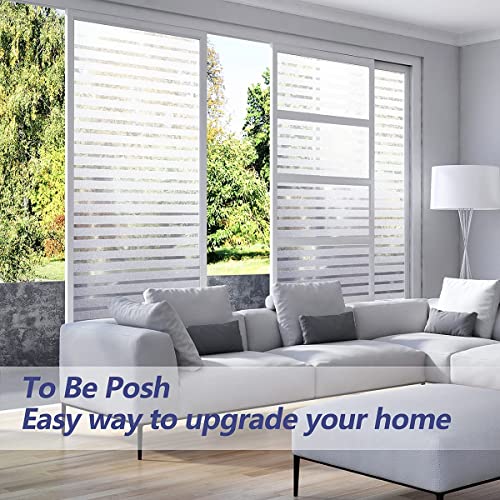 Image of HOME13 Window Film Stripe Frosted, Decorative Static Cling Window Film Window Clings Privacy Non-Adhesive Frosted Glass Film for Living Home (Vinyl, 24x240)