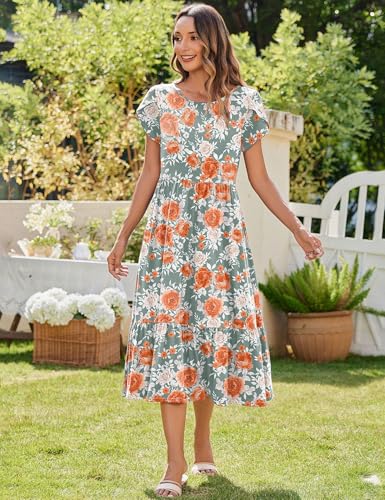 Image of Zeagoo Women Summer Midi A Line Dress Short Sleeve Casual Flowy Tiered Beach Long Sundress with Pockets 2026 Vacation Travel
