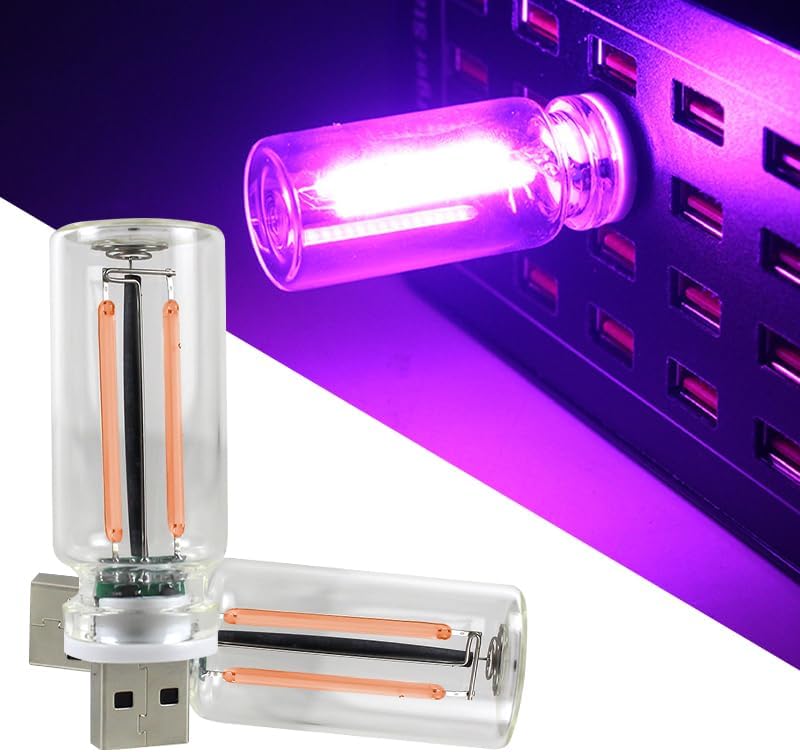 2 PCS Car Lights Interior, Plug-in Retro Car Atmosphere Lamp with Touch Dimmable, Portable Mini Glass Bottle LED Bulb Night Lights for Vehicle Hallway Camping Halloween Decoration (purple)