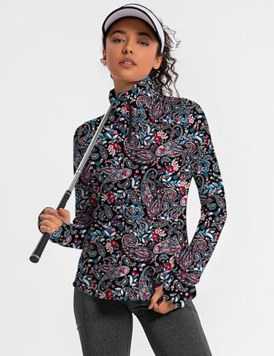 IECCP Womens Long Sleeve Golf Shirts Sun Protection 1/4 Zip Pullover Summer Quick Dry Athletic Hiking Running Workout Tops4