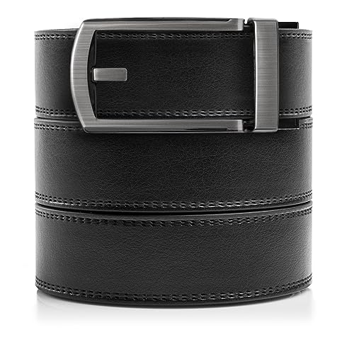 SlideBelts Men's Obsidian Black Lite Belt with Lite Brushed Steel Buckle (Genuine Leather)…