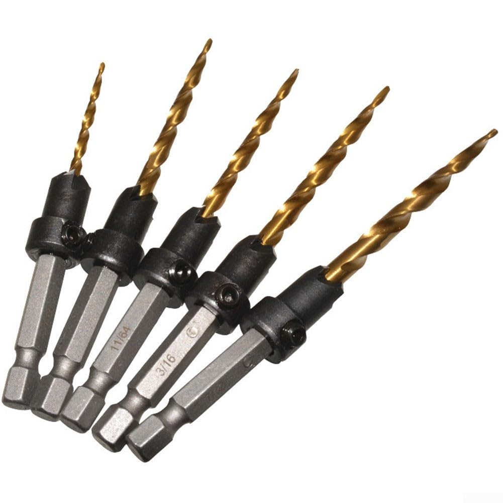 Juego de brocas for avellanador, vástago hexagonal cónico, cónicas chapadas en Imperial, cortador tapón madera, Collar tope, 5 uds