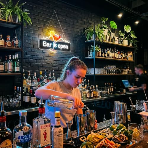 Image of Bar Open Neon Sign for Wall Decor Dimmable Bar is Open Neon Light for Bar Pub Club Bistro Man Cave USB Powered Light Up Business Store Sign