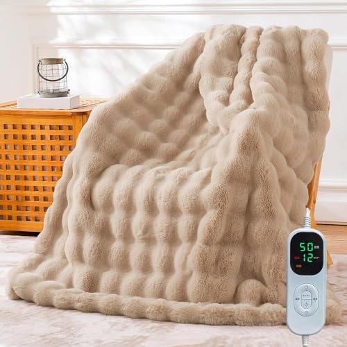 電気毛布 【2025年新デザイン】ラビットファー調毛布 掛け敷き兼用 電気ブランケット 190x130cm