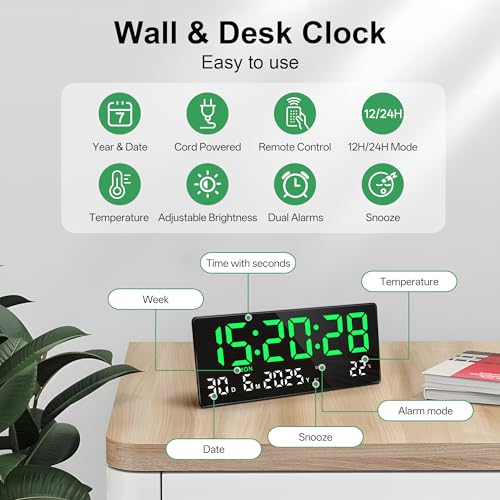 Horloge murale numérique LED 15.5" Lafocuse avec télécommande et température - 4